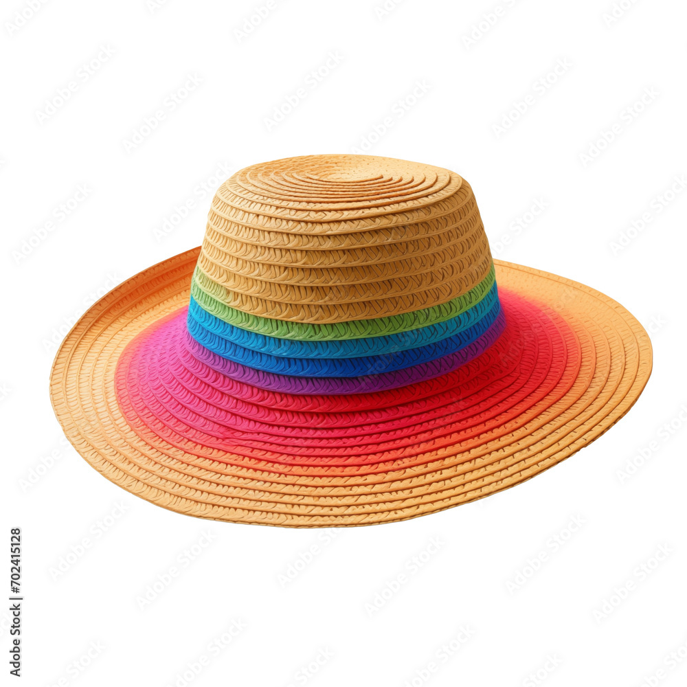 Straw sun hat isolated on white background with rainbow stripes. Colorful wide brim beach hat. Inclusive fashion, beachwear, vacation, travel, pride parade, UV protection, beach day, sun protection Straw sun hat isolated on white background with rainbow stripes. Colorful wide brim beach hat. Inclusive fashion, beachwear, vacation, travel, pride parade, UV protection, beach day, sun protection
