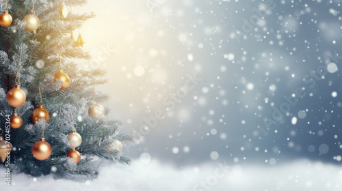 Christmas banner background. Christmas tree with christmas decoration. Copy space