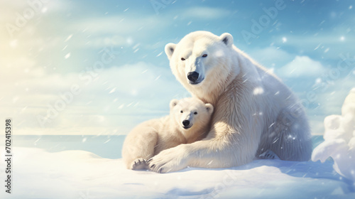 Polar bear mother and her youngster a pleasant