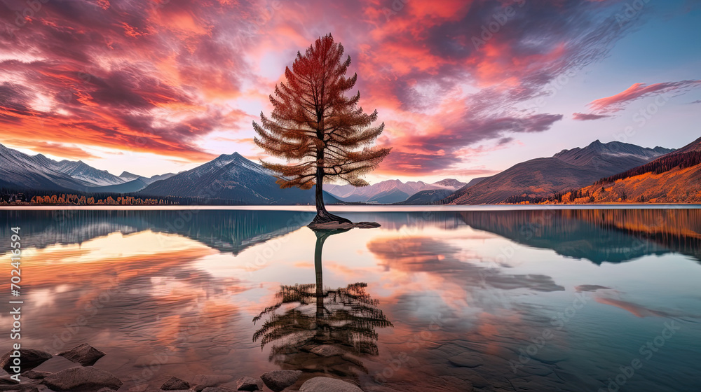 Tree on the shore of the lake.