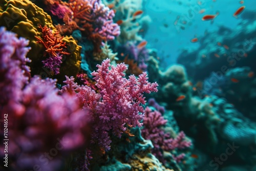A mesmerizing underwater world filled with colorful fish and diverse organisms, thriving amidst the vibrant stony corals, swaying seaweed, and delicate sponges of a magnificent coral reef