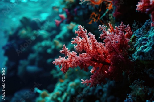 A delicate marine organism thrives amidst the vibrant coral reef, embodying the wonder and beauty of underwater life