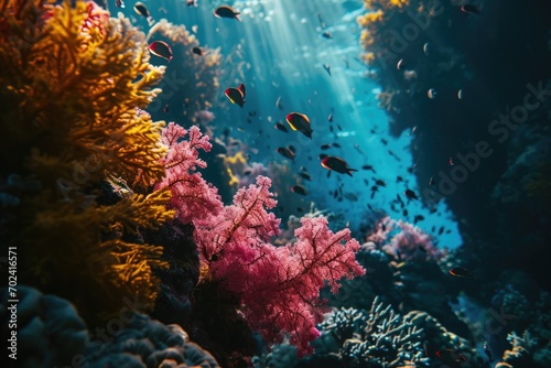 Vibrant stony corals and diverse marine life create a mesmerizing underwater world in this breathtaking aquarium scene