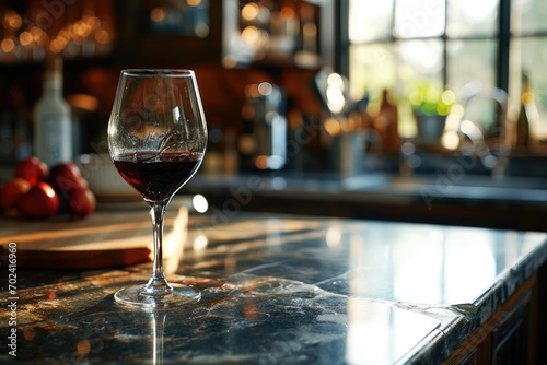An elegant setting with a glass of red wine on a sparkling bar  ready to be savored and enjoyed