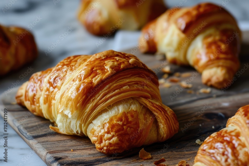 A delectable array of baked goods, from buttery croissants to fluffy bread rolls, captures the essence of a cozy bakery and the irresistible allure of indulgent treats