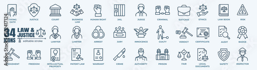 Vászonkép Law and justice minimal thin line web icon set