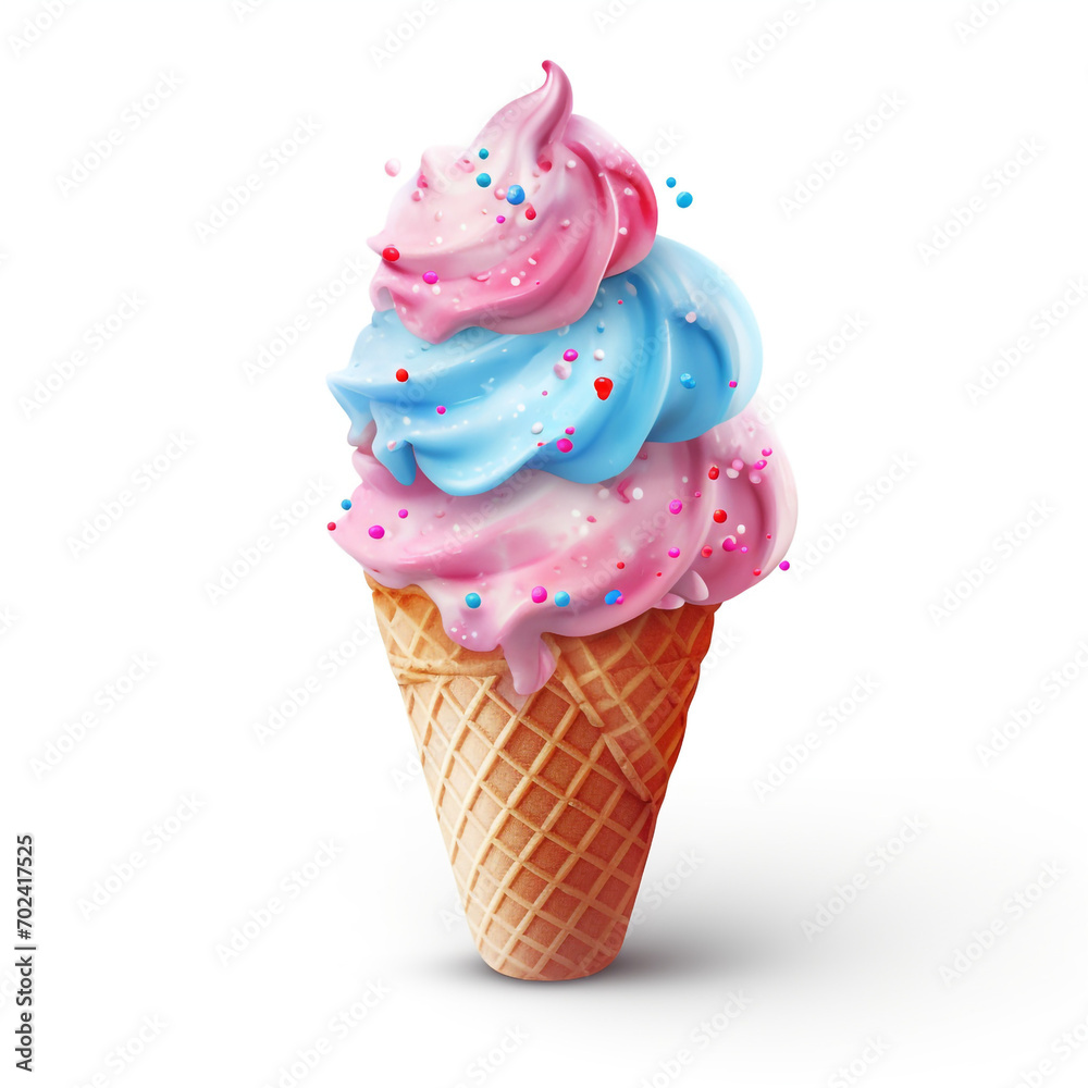 a pink and blue ice cream cone with a sprinkles on transparent background created with Generative Ai a pink and blue ice cream cone with a sprinkles on transparent background created with Generative Ai