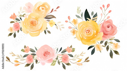 Floral frame with watercolor flowers, decorative flower background pattern, watercolor floral border background