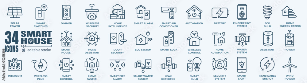 Smart home and house minimal thin line web icon set. Outline editable icons collection. Simple vector illustration. Smart home and house minimal thin line web icon set. Outline editable icons collection. Simple vector illustration.