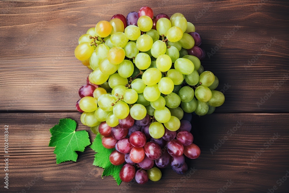 Ripe red and green grapes on wooden background Ripe red and green grapes on wooden background