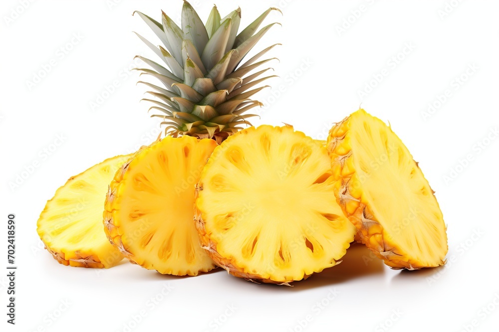 Ripe sliced pineapples on white background Ripe sliced pineapples on white background
