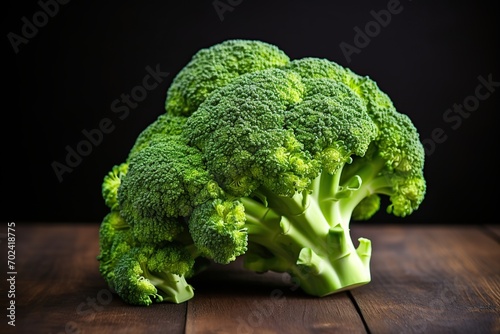 Green ripe broccoli on wooden background
