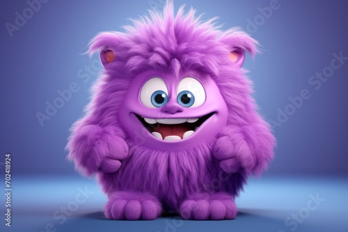 Cute violet furry monster 3D cartoon character