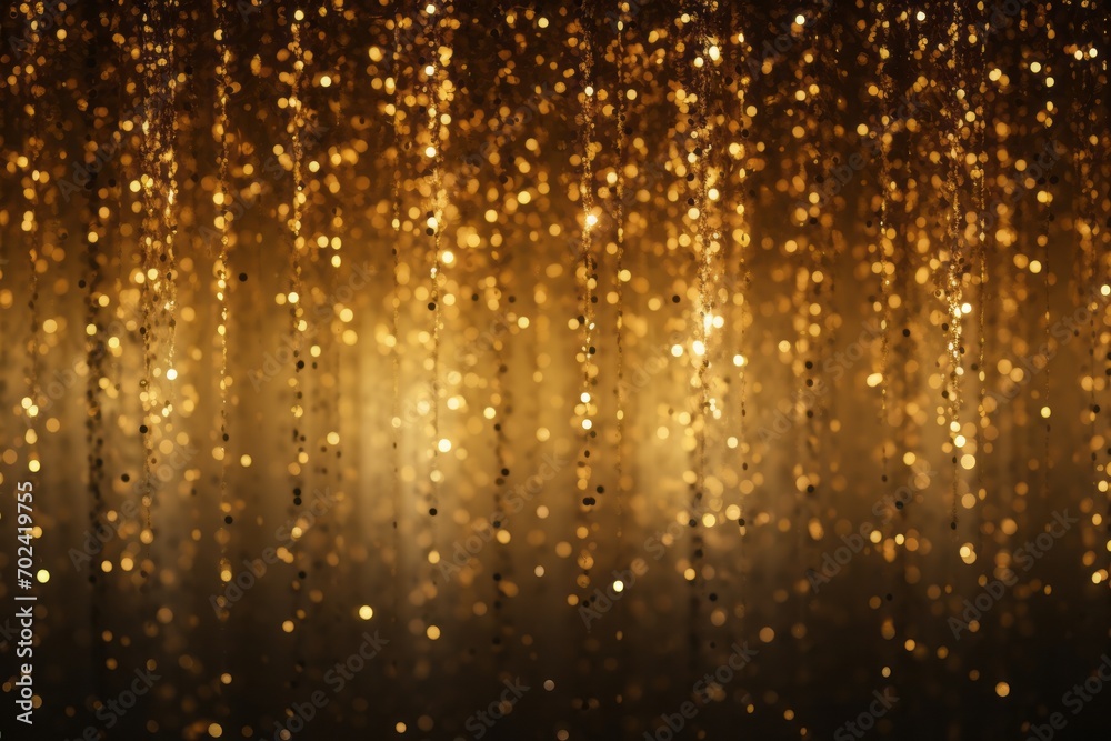 Gold glittering rain like a curtain background with blank space