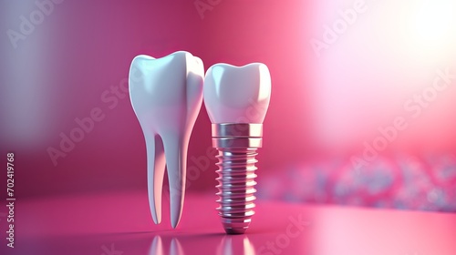 Professional dental implant on blurred defocused background with ample copy space for text placement photo