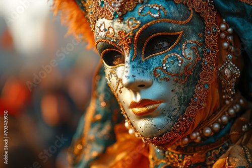carnival mask in venice with flower decorations, beautiful woman, fantasy-inspired art. a costume ball. photo