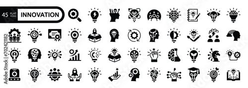 Innovation flat icon set. Light bulb and inspiration icon.  Innovation symbol. vector illustration
