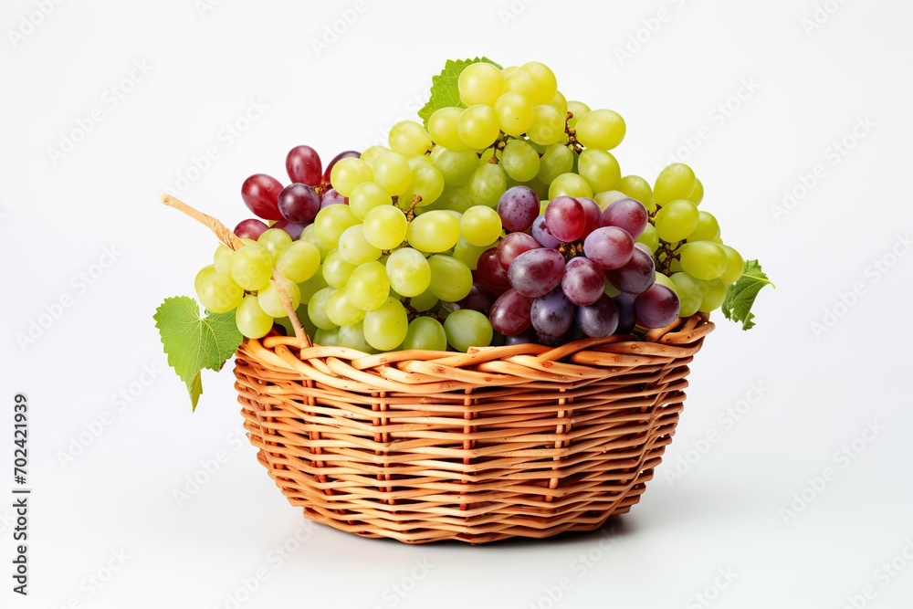 Ripe red and green grapes in basket on white background Ripe red and green grapes in basket on white background
