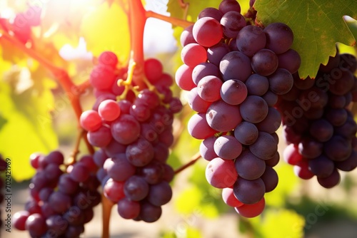 Ripe red grapes in vineyard