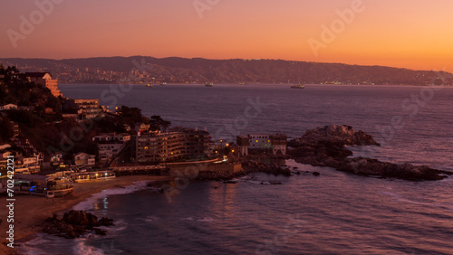 sunset over the city Reñaca, Viña del Mar, Valparaíso Chile