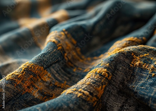 A hyperrealistic close-up shot of the Swedish flag, capturing every single stitch and fold of the fa © Sascha