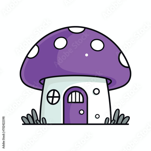 Purple mushroom house in a kawaii style