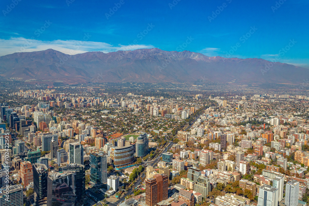 aerial view of the buildings of the  Santiago de Chile and  
