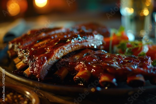 Canvastavla Indulge in the succulent flavors of a juicy teriyaki barbecue rib dish, as the v