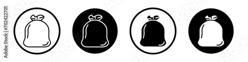 Trash bag icon set. Large closed plastic Garbage Bag vector symbol in a black filled and outlined style. Recycle able trash bag.