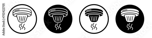 Smoke detector icon set. Fire alarm and smoke sensor vector symbol in a black filled and outlined style. Indoor heat and fire detector sign. photo