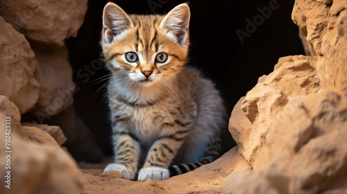 Sand Cat felis margarita Adult among Rocks
