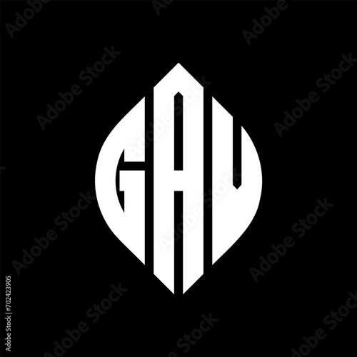 GAV circle letter logo design with circle and ellipse shape. GAV ellipse letters with typographic style. The three initials form a circle logo. GAV Circle Emblem Abstract Monogram Letter Mark Vector.