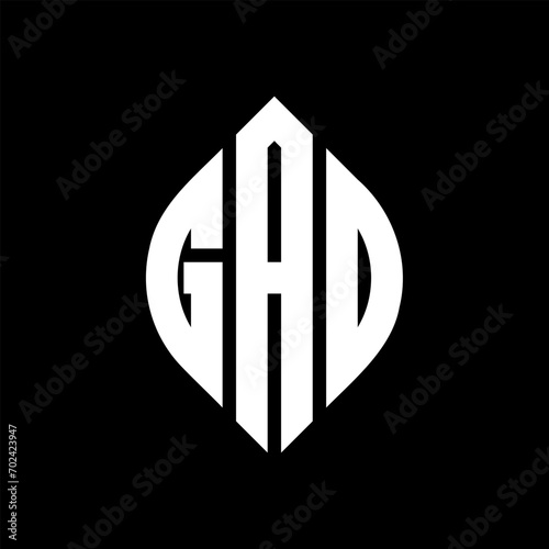 GAD circle letter logo design with circle and ellipse shape. GAD ellipse letters with typographic style. The three initials form a circle logo. GAD Circle Emblem Abstract Monogram Letter Mark Vector.