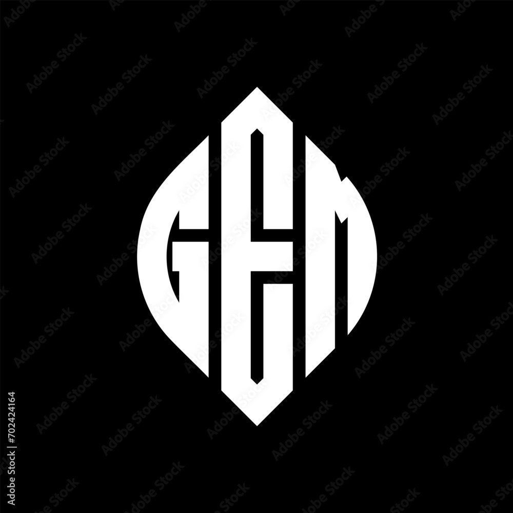 Obraz premium GEM circle letter logo design with circle and ellipse shape. GEM ellipse letters with typographic style. The three initials form a circle logo. GEM Circle Emblem Abstract Monogram Letter Mark Vector.