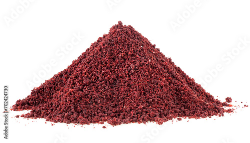 Dry ground sumac spice isolated on a white background. Sumac powder.
