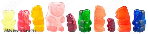 Group of tasty jelly gummy bears isolated on a white background. Colored jelly candy.