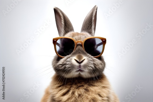 easter rabbit with sunglasses isolated on white background