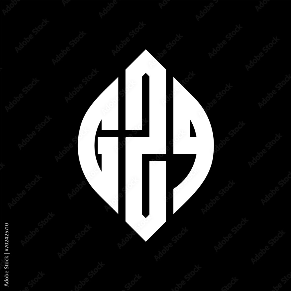 GZQ circle letter logo design with circle and ellipse shape. GZQ ellipse letters with typographic style. The three initials form a circle logo. GZQ Circle Emblem Abstract Monogram Letter Mark Vector.