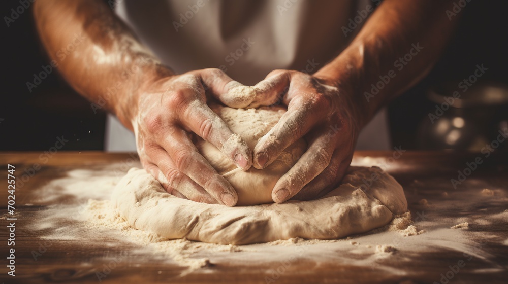 A close-up shot of hands kneading dough for homemade bread