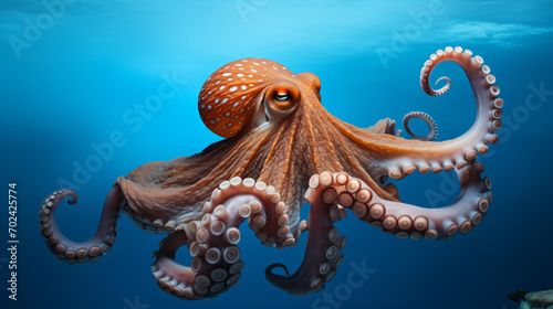 selective image of common octopus with blue background