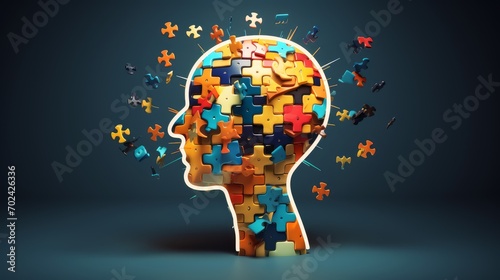 Abstract image of a brain made of puzzle pieces, depicting mental agility and problem-solving photo