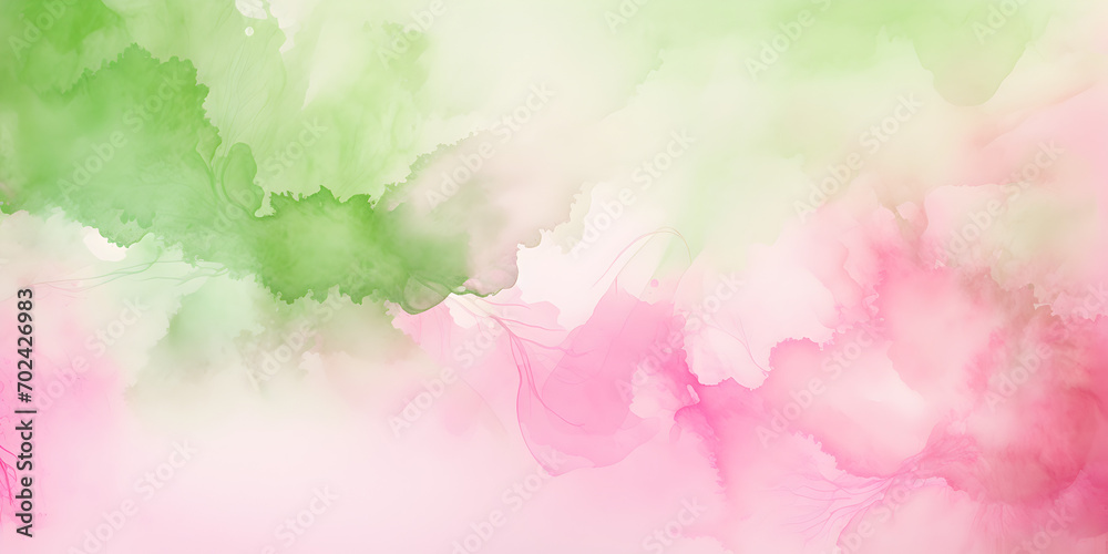 Abstract pink and green splashes watercolor background