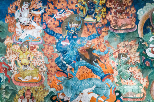 Yamantaka Dharmapala. Tiksi Monatery Frescoes