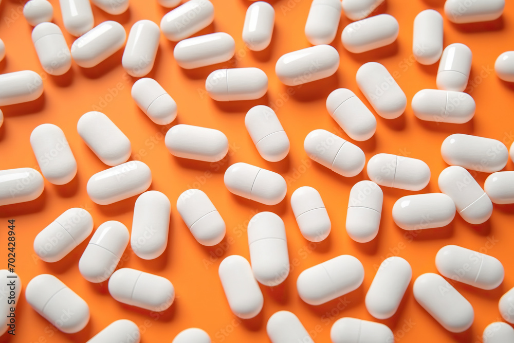A Scattering of White Pills on an Orange Surface A Scattering of White Pills on an Orange Surface