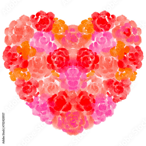 Lovely watercolor valentine red roses in heart shape with paper texture.