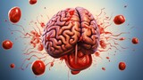 Illustration of a brain with a hemorrhage, representing a hemorrhagic stroke, and a caption explaining the condition
