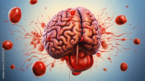 Illustration of a brain with a hemorrhage, representing a hemorrhagic stroke, and a caption explaining the condition photo