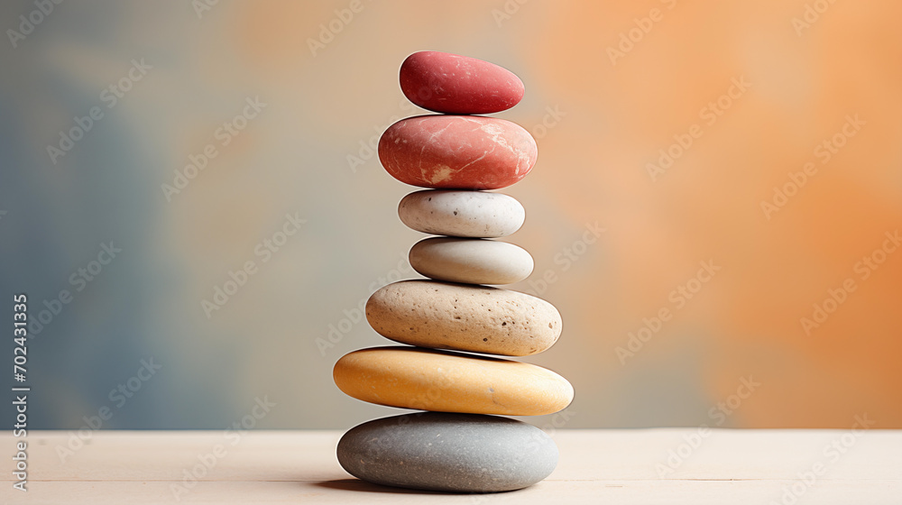 Torres de piedras estilo zen sobre fondo liso como simbolo de paz y armonía Torres de piedras estilo zen sobre fondo liso como simbolo de paz y armonía