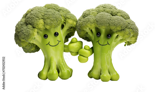 Cute funny broccoli characters isolated on transparent background with clipping path. photo
