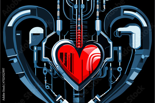 A cybernetic heart with circuitry arteries. vektor illustation